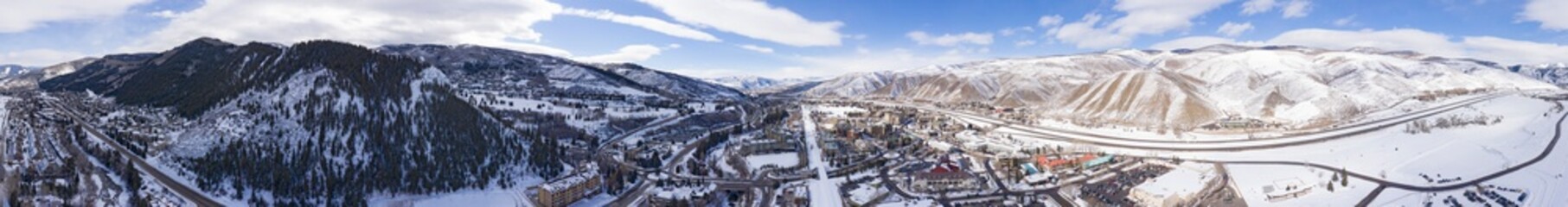 Avon Colorado 360 Aerial Panorama Beaver Creek Vail Eagle Valley Rocky Mountains During Winter - obrazy, fototapety, plakaty