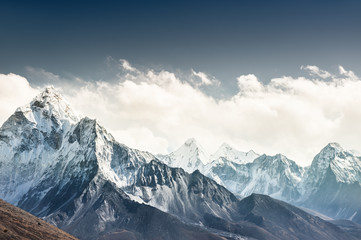 View of Mount Ama Dablam in Himalayas, Nepal. Khumbu valley, Everest region, Nepal