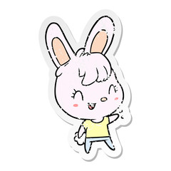 distressed sticker of a cartoon rabbit