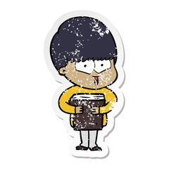 distressed sticker of a cartoon happy boy