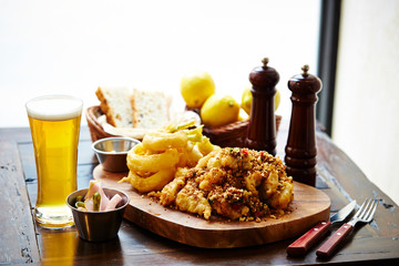 Fried chicken and onion ring 