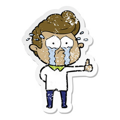 distressed sticker of a cartoon crying man
