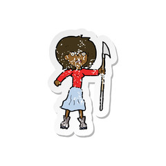 retro distressed sticker of a cartoon woman with harpoon