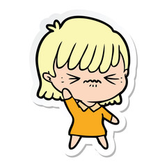 Obraz premium sticker of a annoyed cartoon girl