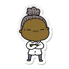 sticker of a cartoon peaceful old woman