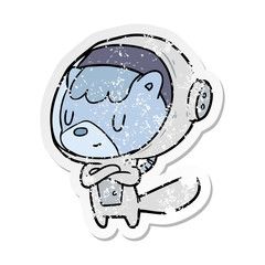 distressed sticker of a cartoon astronaut animal