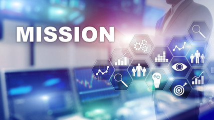 Mission business concept. Finacial success chart concept on virtual screen. Abstract business...