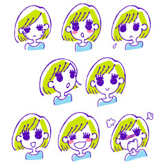 いろいろな表情の女の子のイラストセット