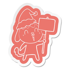 cute cartoon  sticker of a dog wearing santa hat