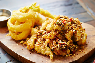 Fried chicken and onion ring 