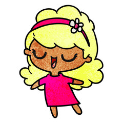 textured cartoon of cute kawaii girl
