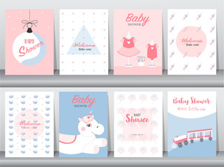Fototapeta na wymiar Set of baby shower invitation cards,birthday, poster,template, greeting,cute,Vector illustrations 