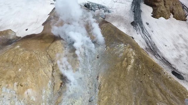Sulphur fumarole in crater of Mutnovsky volcano, Kamchatka