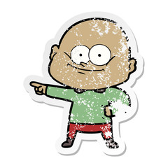 distressed sticker of a cartoon bald man staring