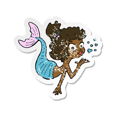 retro distressed sticker of a cartoon pretty mermaid