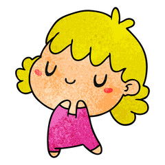 textured cartoon of a cute kawaii girl