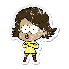 distressed sticker of a cartoon girl pouting