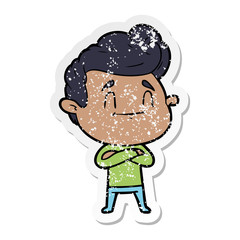 distressed sticker of a happy cartoon man