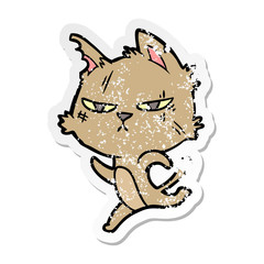 distressed sticker of a tough cartoon cat running