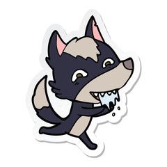 sticker of a cartoon hungry wolf