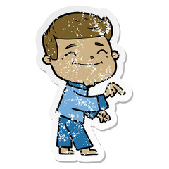 Obraz premium distressed sticker of a happy cartoon man