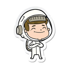 sticker of a happy cartoon astronaut