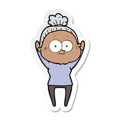 sticker of a cartoon happy old woman