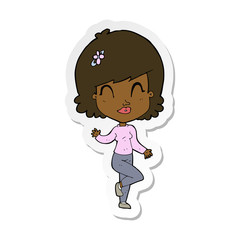 sticker of a cartoon pretty woman dancing