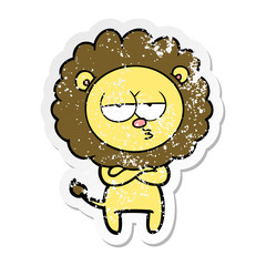 distressed sticker of a cartoon tired lion