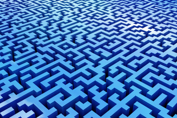The texture of the three-dimensional model of the maze of contrasting blue, perspective view. Three-dimensional labyrinth.
