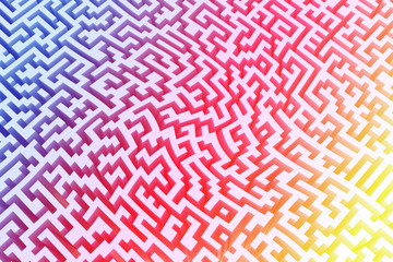 The texture of the three-dimensional model of the maze in psychedelic colors, perspective view. Three-dimensional labyrinth.