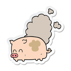 sticker of a cartoon smelly pig