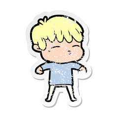 distressed sticker of a cartoon frustrated man