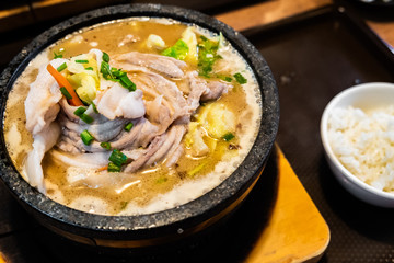 Japanese ramen with broth, noodles, meat, and vegetables. A tasty, warming, and popular meal.
