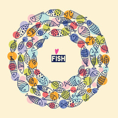 Wreath of fish. Nice marine illustration.