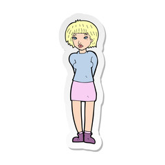 sticker of a cartoon shy woman