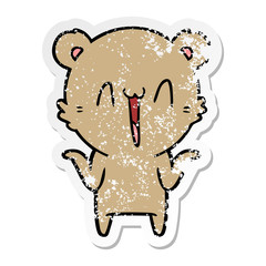 distressed sticker of a happy bear cartoon