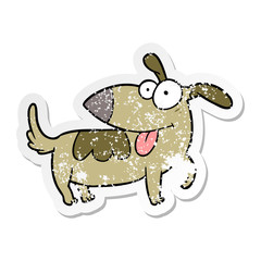 distressed sticker of a cartoon happy dog