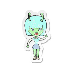 retro distressed sticker of a cartoon alien woman