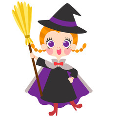 魔女の仮装をした女の子のイラスト