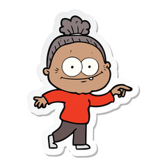 sticker of a cartoon happy old woman