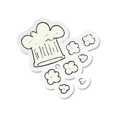 retro distressed sticker of a cartoon chef hat