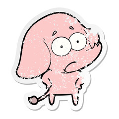distressed sticker of a cartoon unsure elephant
