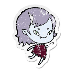 distressed sticker of a cartoon friendly vampire girl running