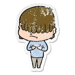 distressed sticker of a cartoon boy with untidy hair