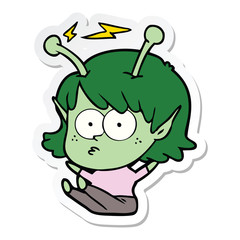 sticker of a cartoon alien girl