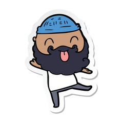 sticker of a dancing man with beard sticking out tongue
