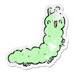 distressed sticker of a cartoon caterpillar