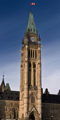 Peace tower of the Canadian Parliament Buildings with Centre Block confederation Hall on Parliament Hill Ottawa Canada in winter