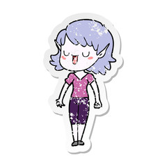 distressed sticker of a cartoon elf girl